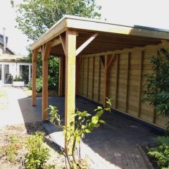 Overkapping met plat dak en schuine zijde, maatwerk - Hoveniersbedrijf C.K. van Mourik Buurmalsen West-Betuwe Buren Tiel Culemborg