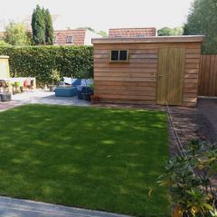 Complete tuinaanleg: bestrating, berging, grondwerk, gazon, bemesting en beplanting